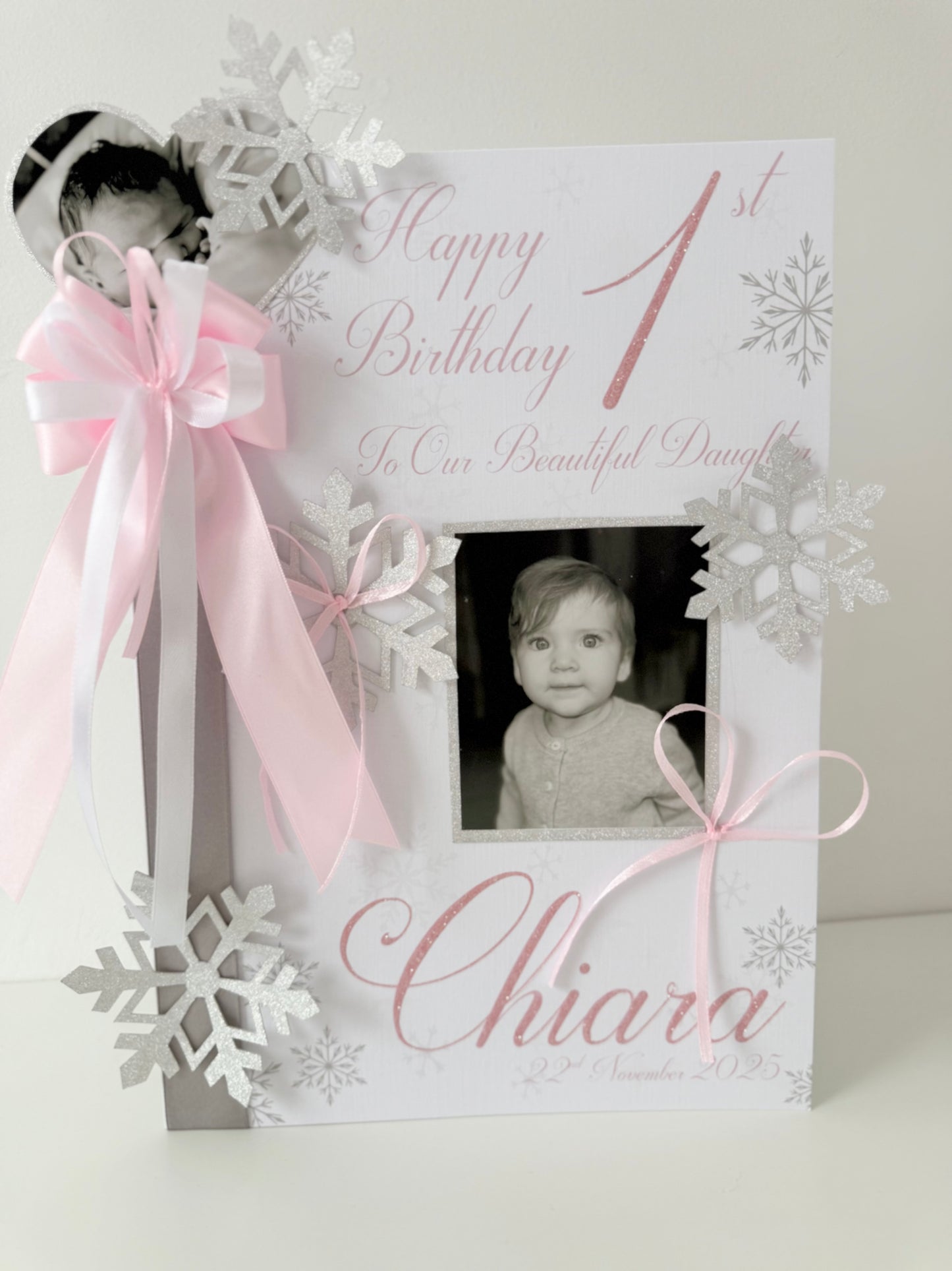 3D Snowflake Ribbon & Bow Photo Card - A4